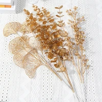 1pc three pronged fan leaf netting artificial gold ginkgo eucalyptus holly for wedding arch flower arrangement home decor crafts