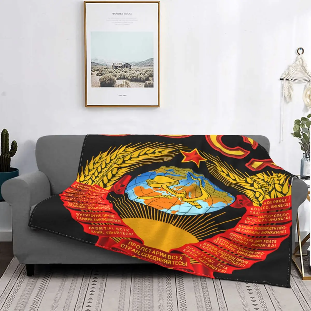 

Colcha con estampado ruso rojo con emblema de la URSS, manta a cuadros para cama, manta con capucha, colcha de Picnic