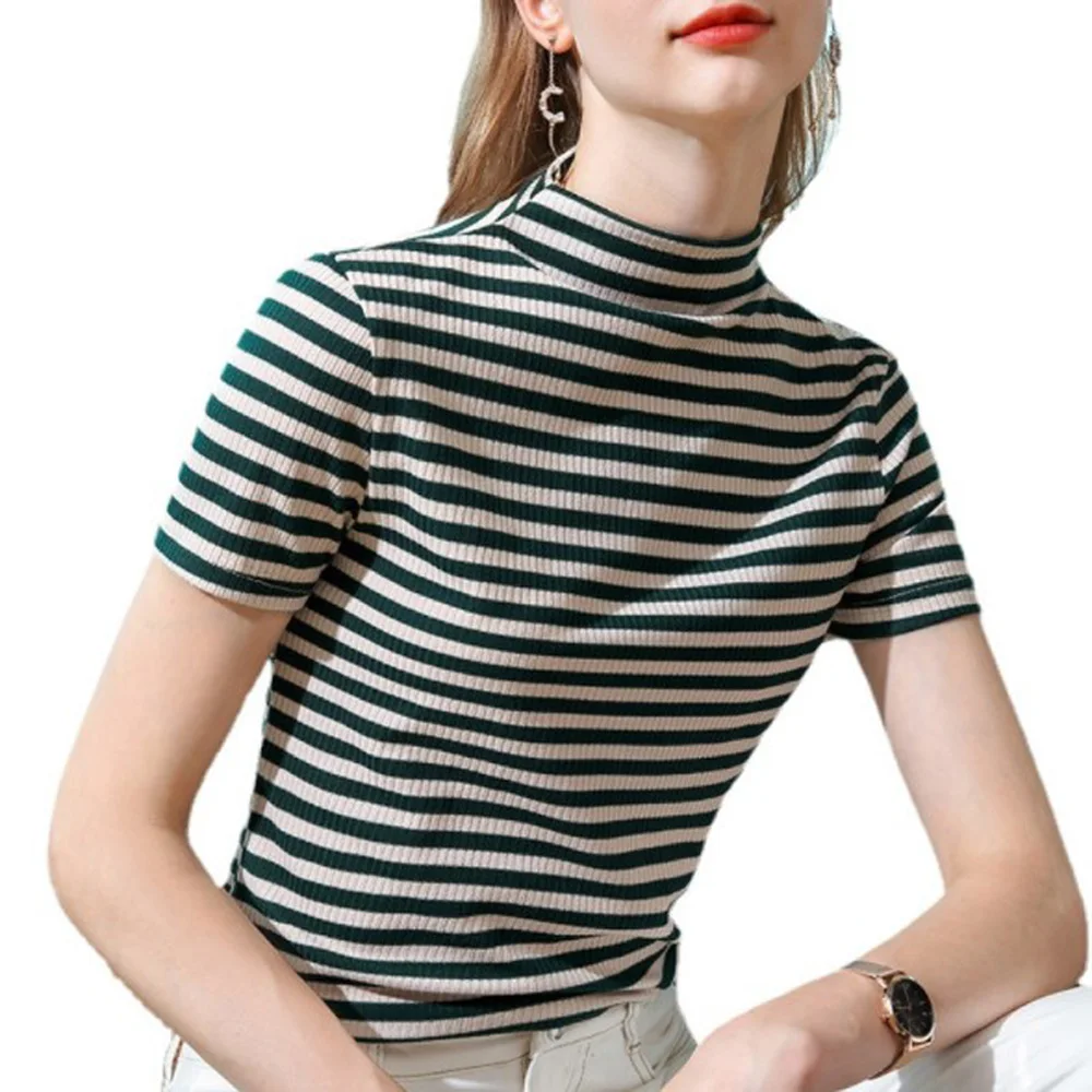 

Cultiseed Women Summer Vintage Striped Short Sleeve T-Shirts Tops Clothes Female New Fashion Casual Slim Basic Tees