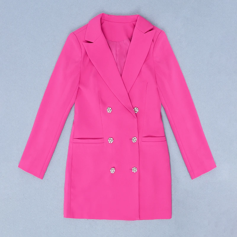 

2019 New Arrival Fashion Style Hot Selling Fuchsia V-Neck Sexy Women Dress Jacket Long Sleeve Mini Dress Party Dresses Wholesale