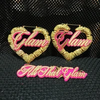customizable customize name heart bamboo hoop earrings for women jewelry statement custom plate earrings accessories hot sale