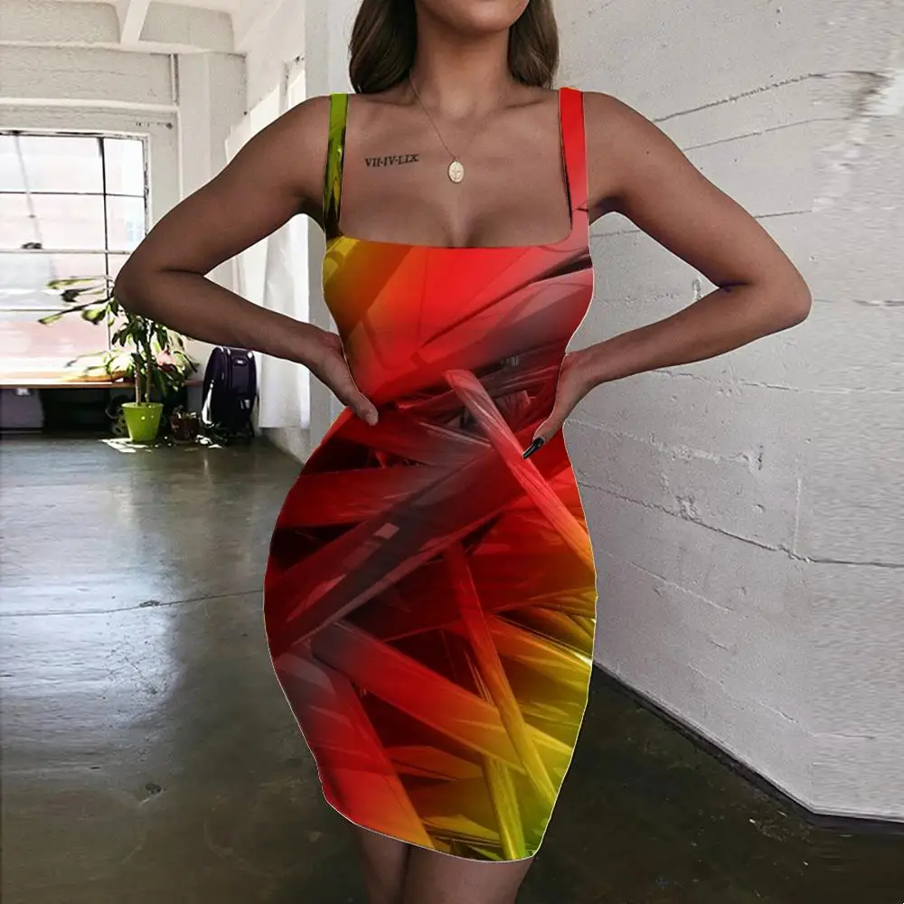 

KYKU Brand Colorful Dress Women Abstract Ladies Dresses Psychedelic Sundress Rainbow Vestido Sexy Womens Clothing Party Beach