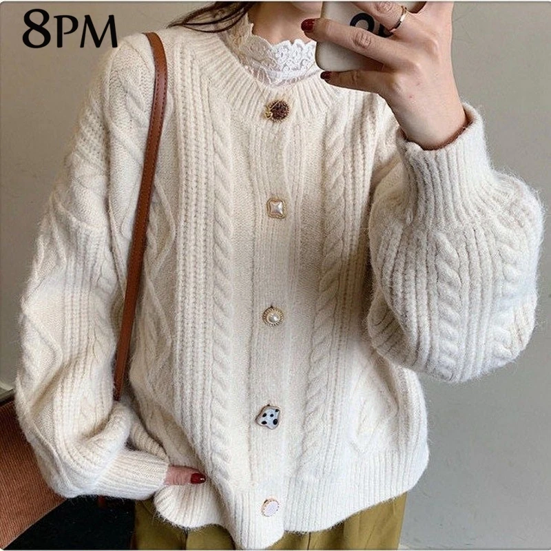 

Women Knitted Cardigan Full Sleeve Fashion Warm Sweaters Female Pull Jumpers Korean Style Casual Twist Warm Sweaters ouc821