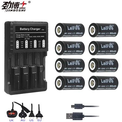 8X B and Charger 4X16340 650mah 3,7 v cr123a 16340 аккумуляторная батарея rcr123a 16340 литиевые батареи+ 4-слот, зарядное устройство для фонарика - Цвет: 8X B and Charger