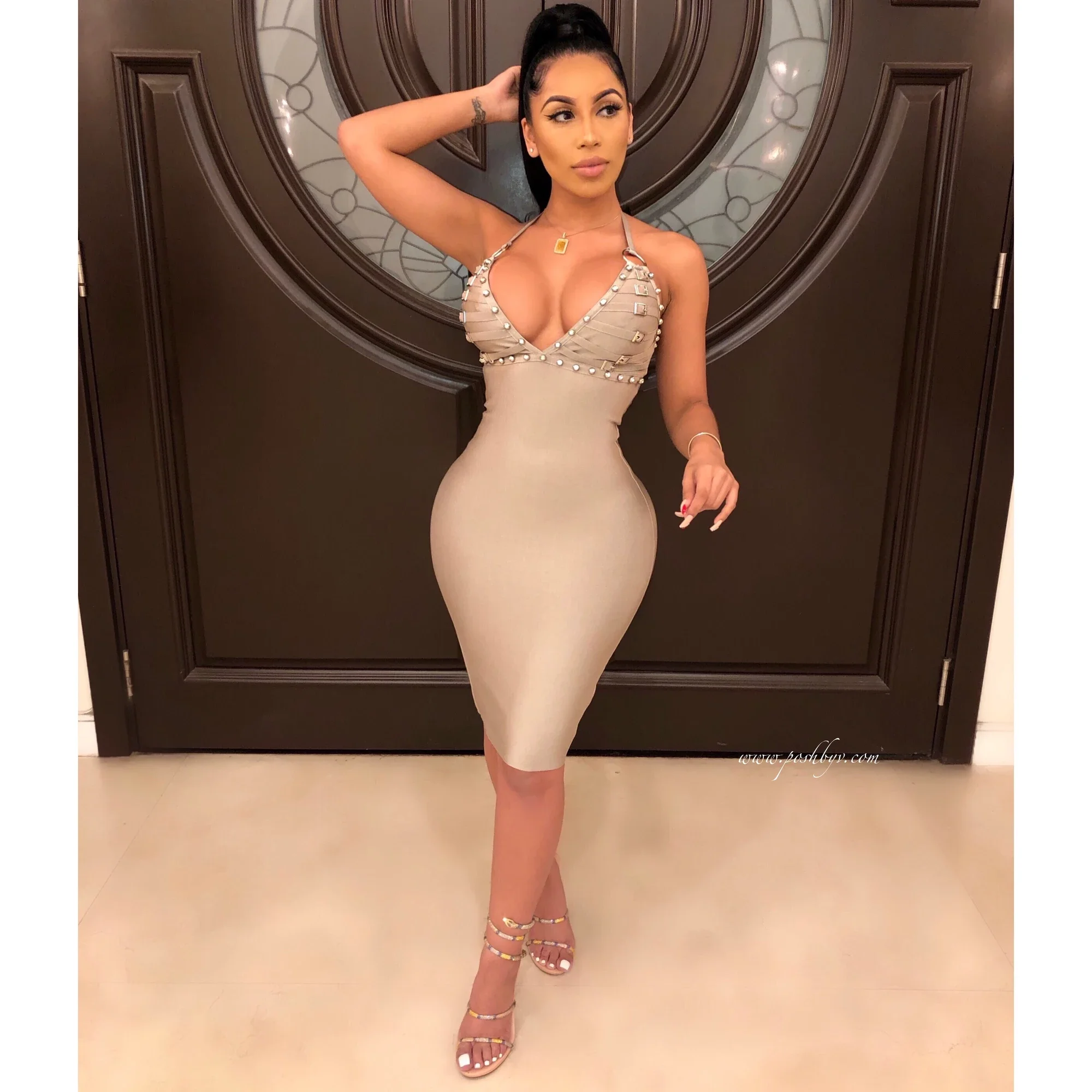 Женское сексуальное модное Бандажное платье с блестками на бретельках 2019