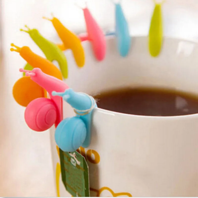 10Pcs/lot Cup Mug Candy Colors Gift Set Good Tea Tools Random Color Cute Snail Shape Silicone Bag Holder | Дом и сад
