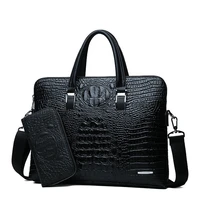 mens hand briefcase office crossbody shoulder bag man computer office satchel bag crocodile pattern leather handbags for men