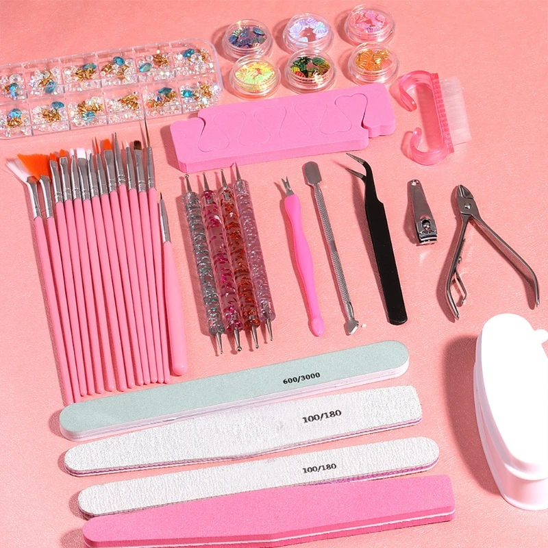 

1Set Nail Art Files Buffer Sanding Kit Cuticle Pusher Cutter Dead Skin Remover Dotting Pen Cleaning Brush