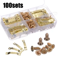100 sets 458mm gold saw tooth hangers canvas picture frame hooks screws sawtooth hangers high quality pdto
