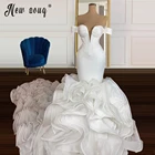 Свадебное платье с глубоким V-образным вырезом, рукавами-крылышками и оборками, 2021, размера плюс, в африканском стиле, свадебное платье из органзы