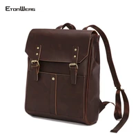 crazy horse leather mens backpack business office computer laptop bag pack large school bags women casual buckle travel backbag