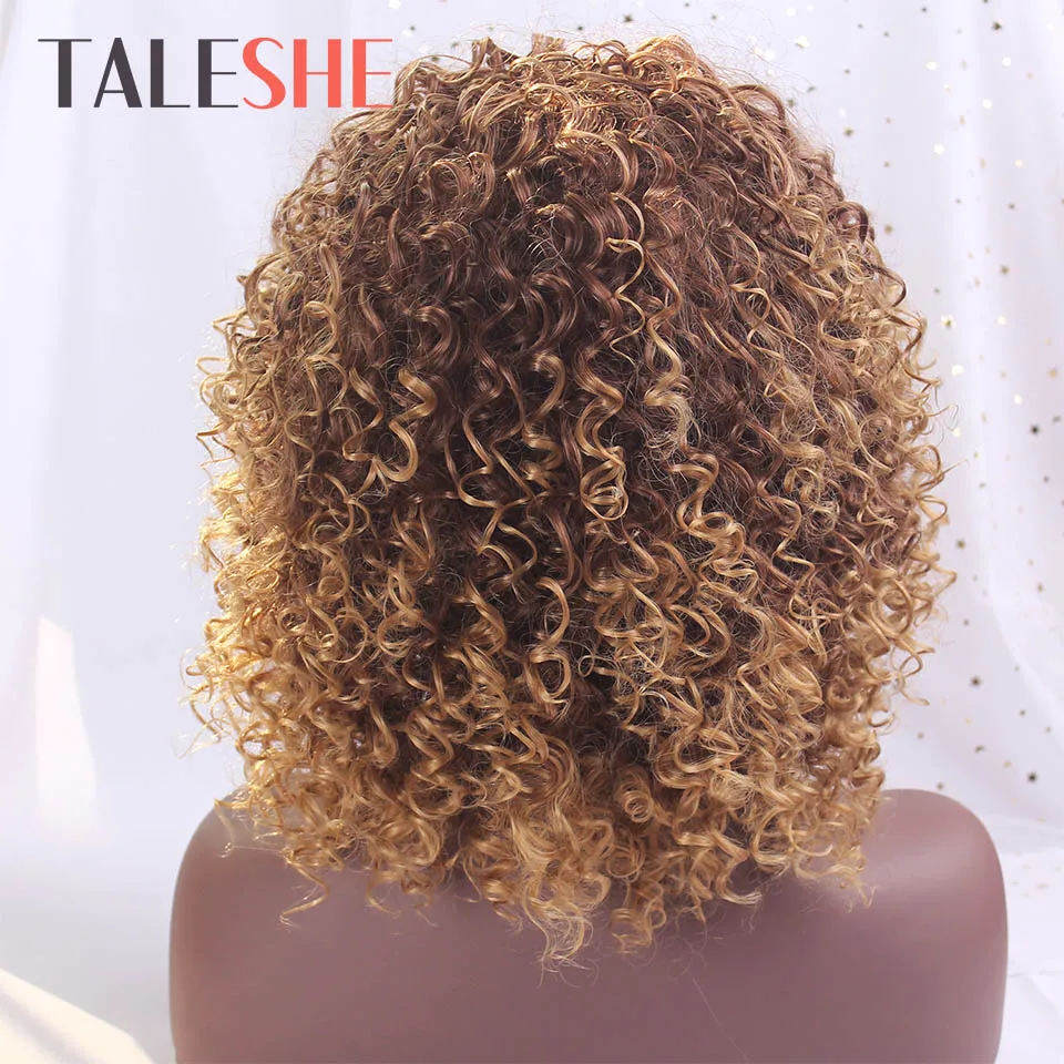 

TALESHE Synthetic Short Afro Kinky Curly Wigs for Women with Bangs African American Brown Mixed Blonde Ombre Black Red Gray