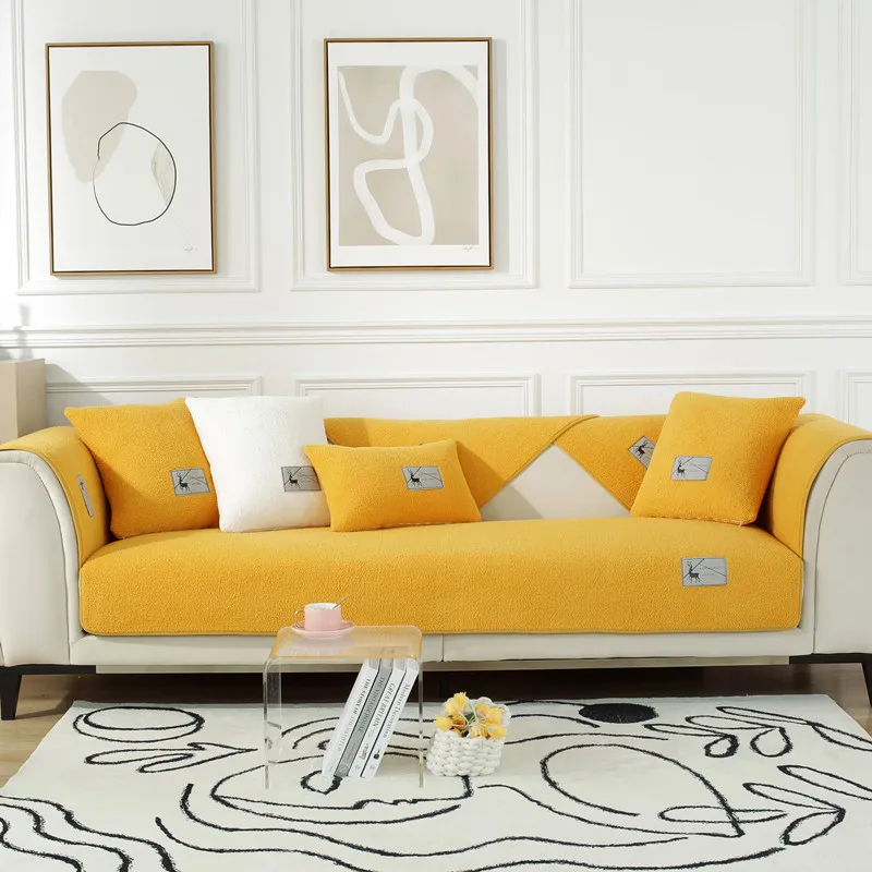 

Thicken Plush Sofa Cover Winter Sofa Towel for Living Room Carpet Solid Color Rugs Non-Slip Couch Cover Home Decor CHAUSUB