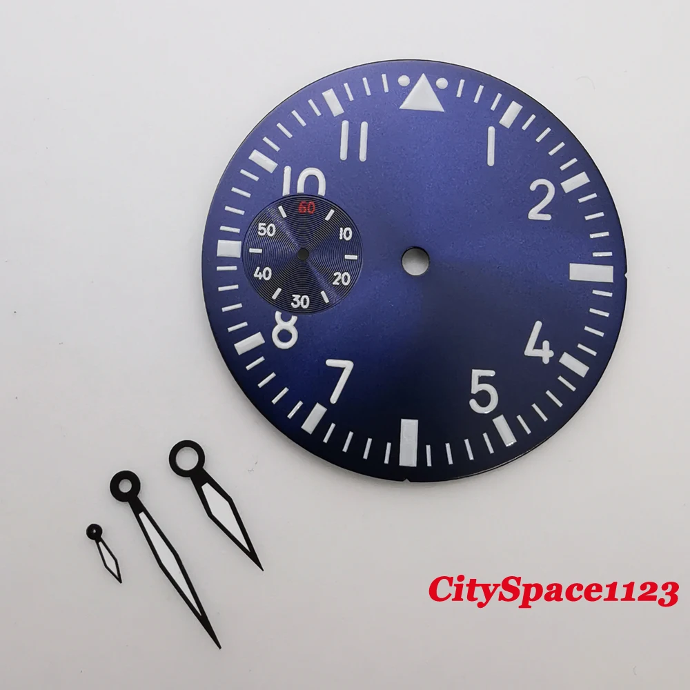 44 мм стальной чехол для часов голубые светящиеся стерильные часы циферблат