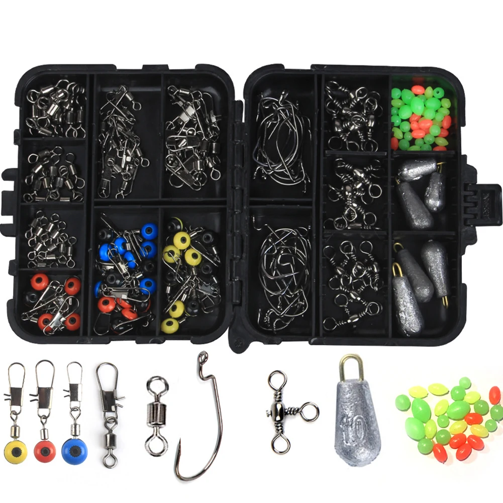 

160pcs Fishing Tackle Box Kit Swivels Snaps Sinker Weights Hooks Beads Accessory