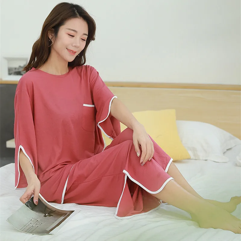 Женская Хлопковая пижама Fdfklak размера плюс Пижама розового/черного цвета размер