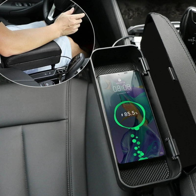 

Car Armrest Box Storage Case Car Seat Clearance Wireless Charger Elbow Forearm Wrist Rest Support Universal Automobile Creative