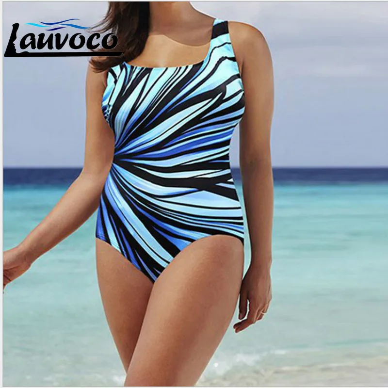 Размера плюс купальник с принтом слитный для женщин большой размер вырез высокая