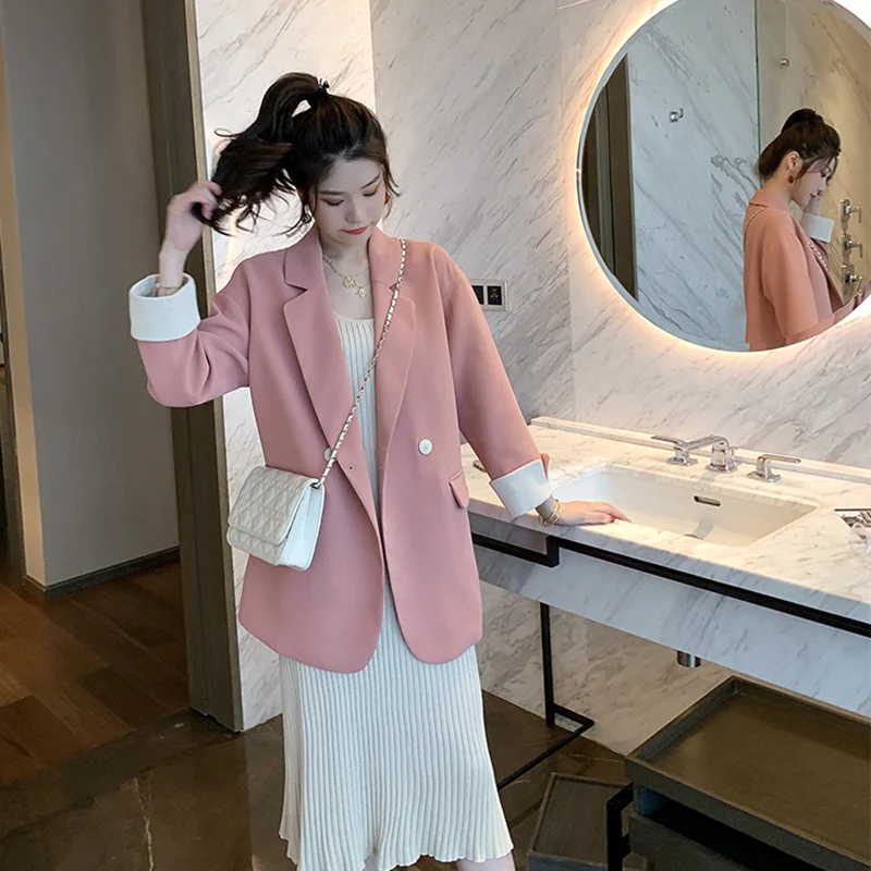 Женские 2019 длинный рукав блейзеры и куртки розовые черные однотонные женские