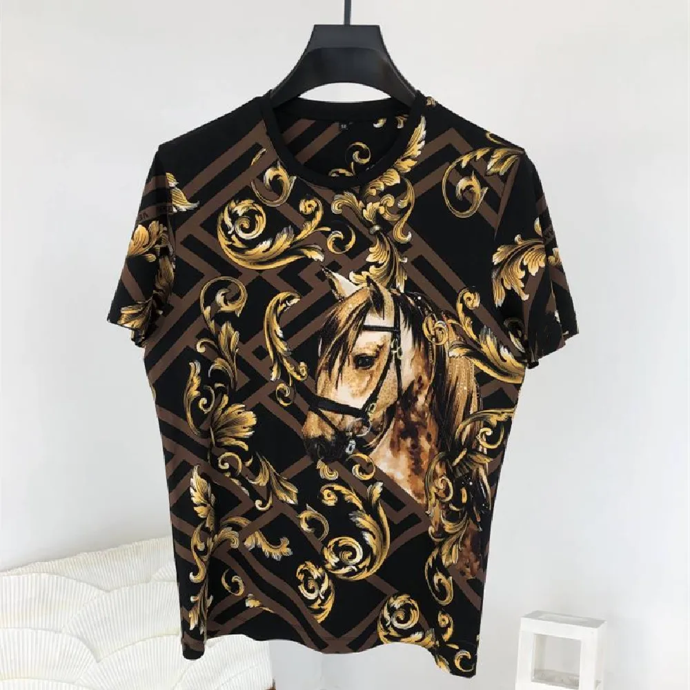 

Summer New Designer Women's High Quality Fashion Print Diamonds Short Sleeves Tee Tops C365