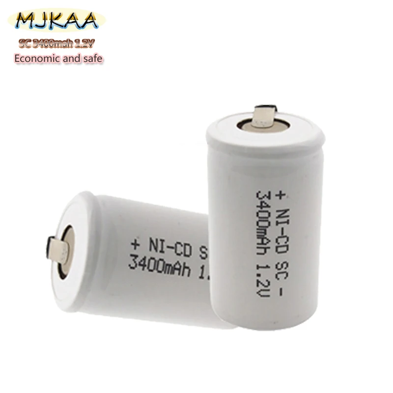 12pcs 1.2V rechargeable battery 3400mah 4/5 SC Sub C ni-cd cell with welding tabs for electric drill screwdriver
