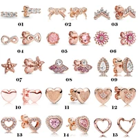 s925 sterling silver pan earrings rose gold eternal chrysanthemum earrings suitable for womens gifts wedding diy jewelry