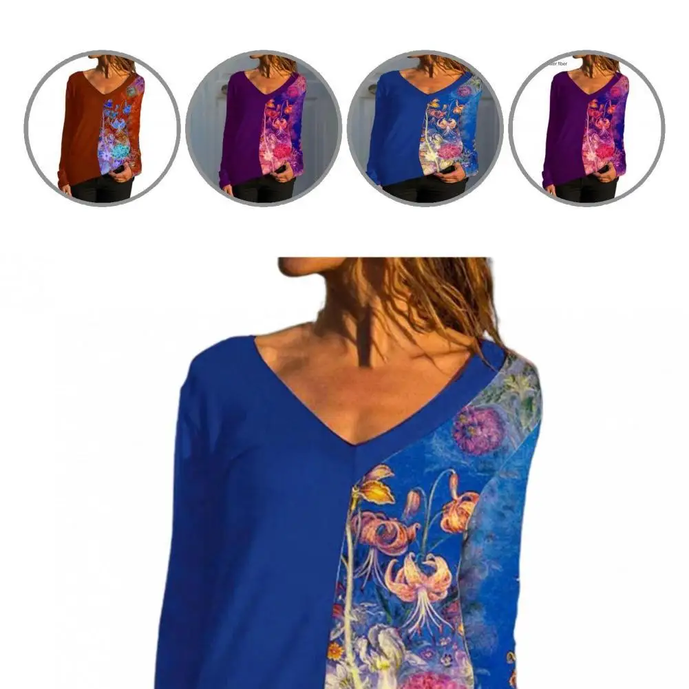 

V Neck Top Flower Print V Neck Pullover for Office Women Blouse V Neck Top Flower Print V Neck Pullover for Office