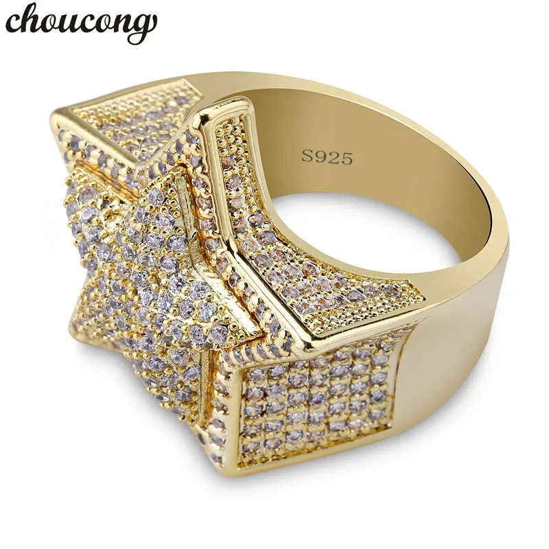 

Handmade Star male Hiphop Ring Pave AAAAA cz 925 Sterling silver Party Wedding Band Rings For men women Rock Iced out Jewelry