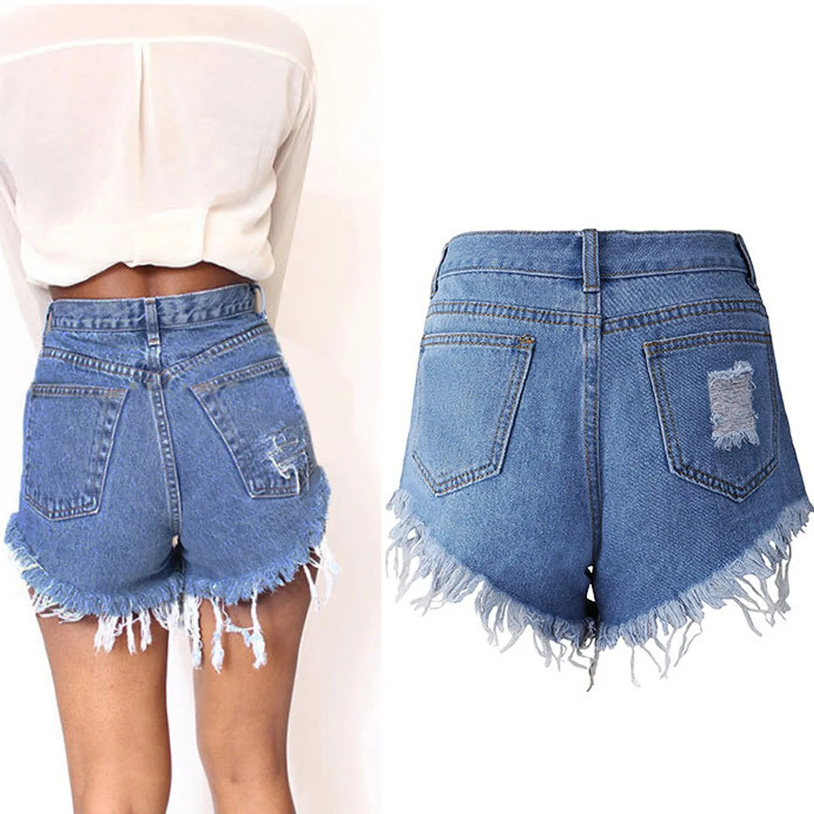 

Women's Jeans Ladies Fashion Sexy Denim Shorts Ladies Fringed Irregular Hole High Waist Denim Shorts