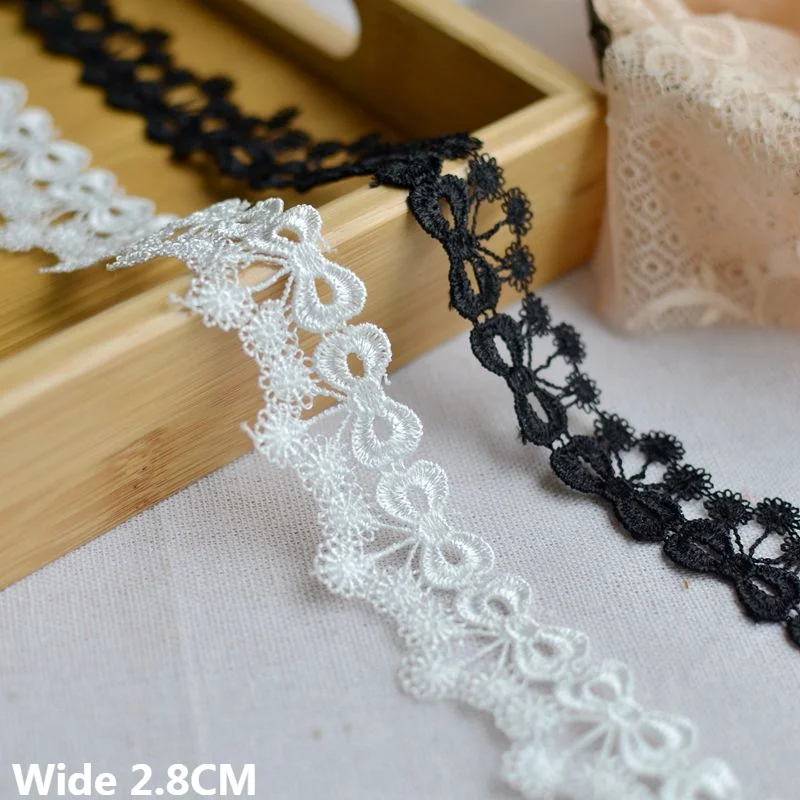 

2.8CM Wide New White Black Embroidered Bows Lace Appliques Guipure Collar Neckline Trim Fringe Ribbon DIY Dress Sewing Supplies
