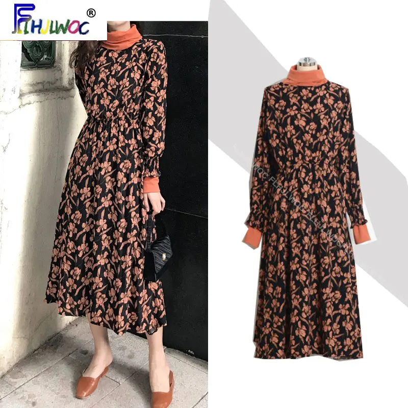 Женское элегантное винтажное платье с цветочным принтом базовая одежда