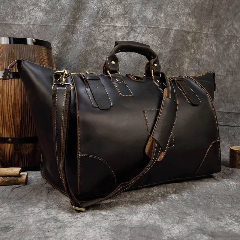 Большая вместительная мужская дорожная сумка Crazy Horse из натуральной кожи