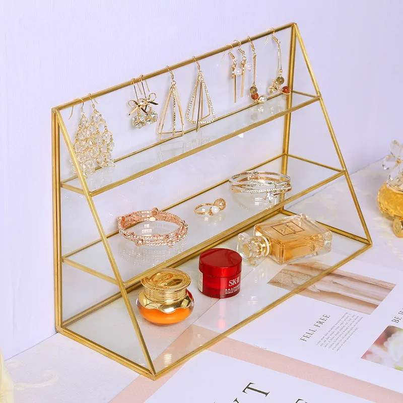 

Transparent Glass Perfume Display Jewelry Bracelet Stand Handmade Trapezoid Cosmetic Storage