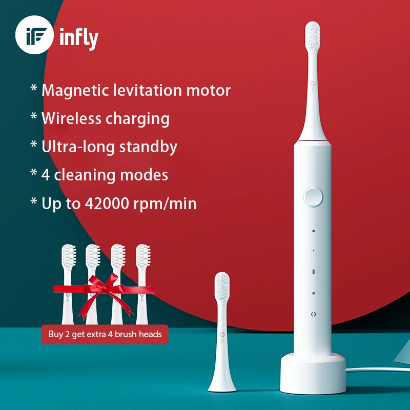 Электрическая перезаряжаемая зубная щетка Infly Sonicare T03S для взрослых с 4 насадками