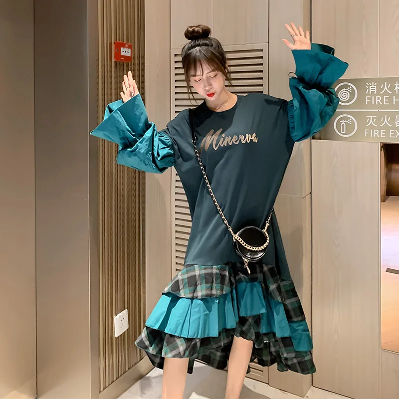 Корейский Chic Lazy Kawaii Женская Длинная толстовка платье размера плюс Сезон весна