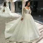 Роскошное арабское кружевное женское платье 2022, бальное платье с длинными рукавами и бусинами, свадебные платья, Vestido de noiva