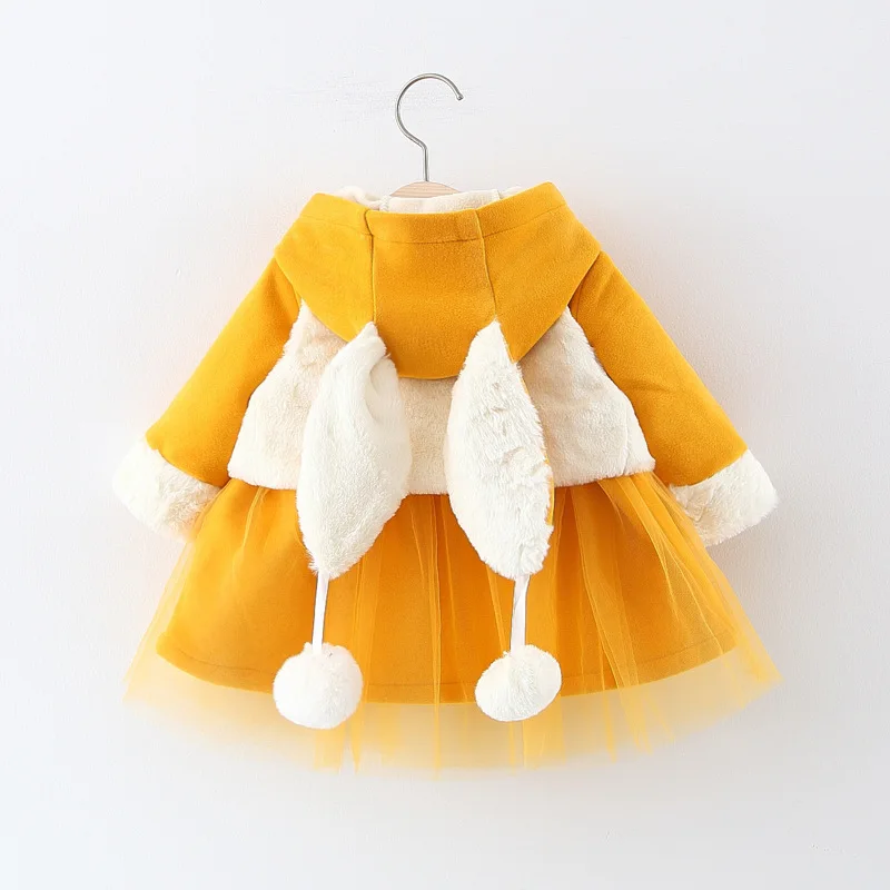 Зимнее платье с капюшоном и заячьими ушками для маленьких девочек длинными