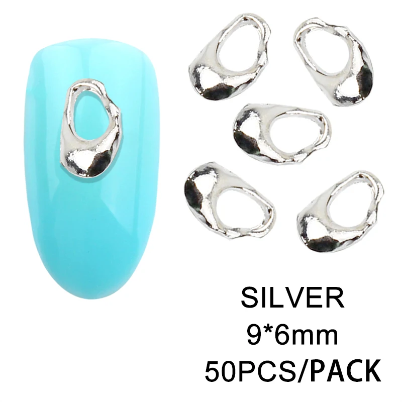 

NZIQUAN 50PCS 6mm nail art metal decoration 3D nail decoration zinc alloy oval hollow diamond DIY ladies nail art accessories