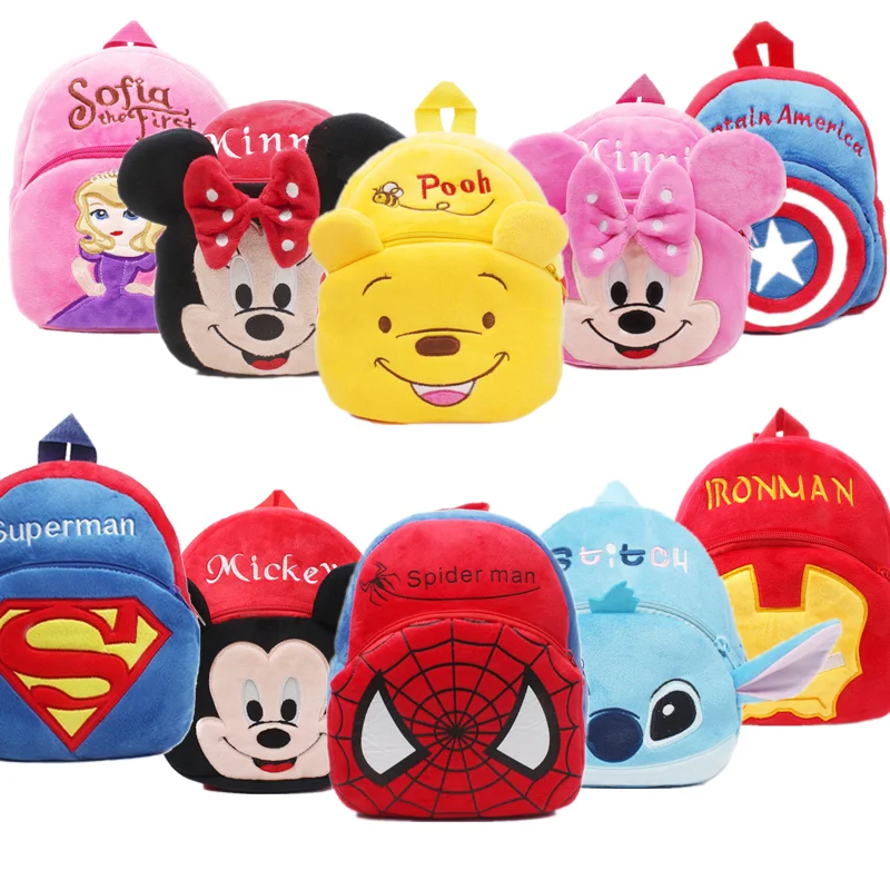 

Disney Marvel Cartoon Plush Backpack The Avengers Figures Iron Man Spiderman Superman Cute Kindergarten school bag For Kids Boy