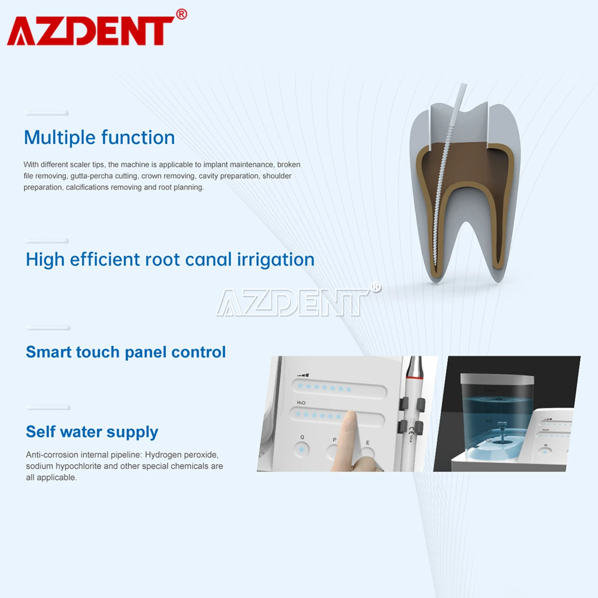 

Dental LED Ultrasonic Piezo Scaler MP7+ Periodontics Endo Scaling Function with LED Detachable Handpiece Auto Water Supply