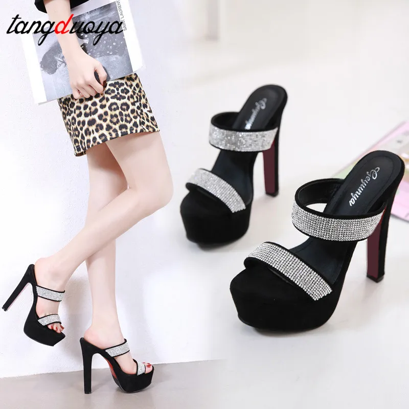 Стразы сандалии со стразами Женская пикантная обувь на высоком каблуке 15 см