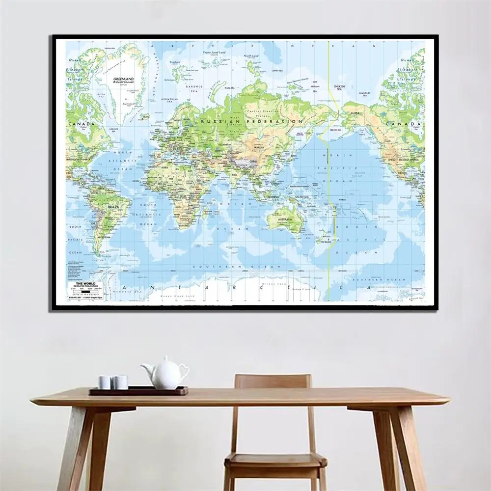

24x36 inch The World Mercator Procjection 2001 Version World HD Map For School Office Wall Decor And Study Education