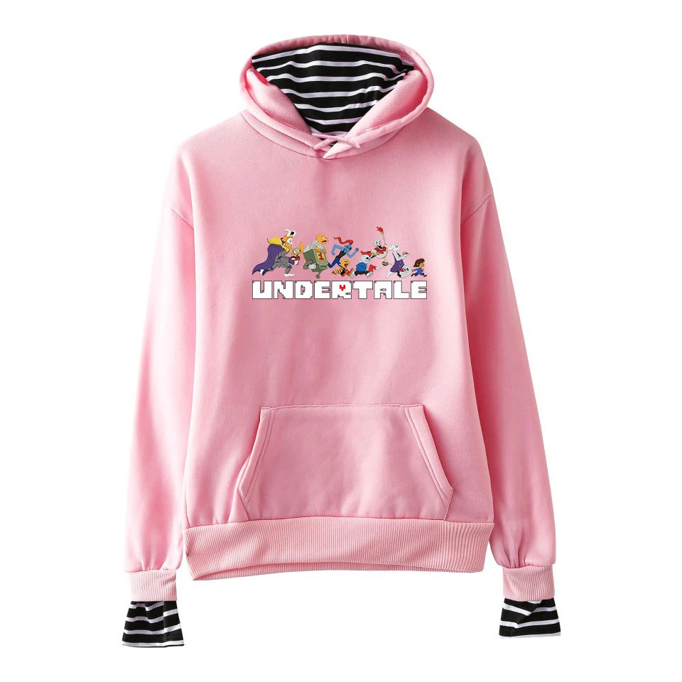 Undertale Sans Hoodies Fashion Stripe Women Pullovers Fake Two Piece Men Cartoon Print Loose Harajuku Sweatshirt | Мужская одежда