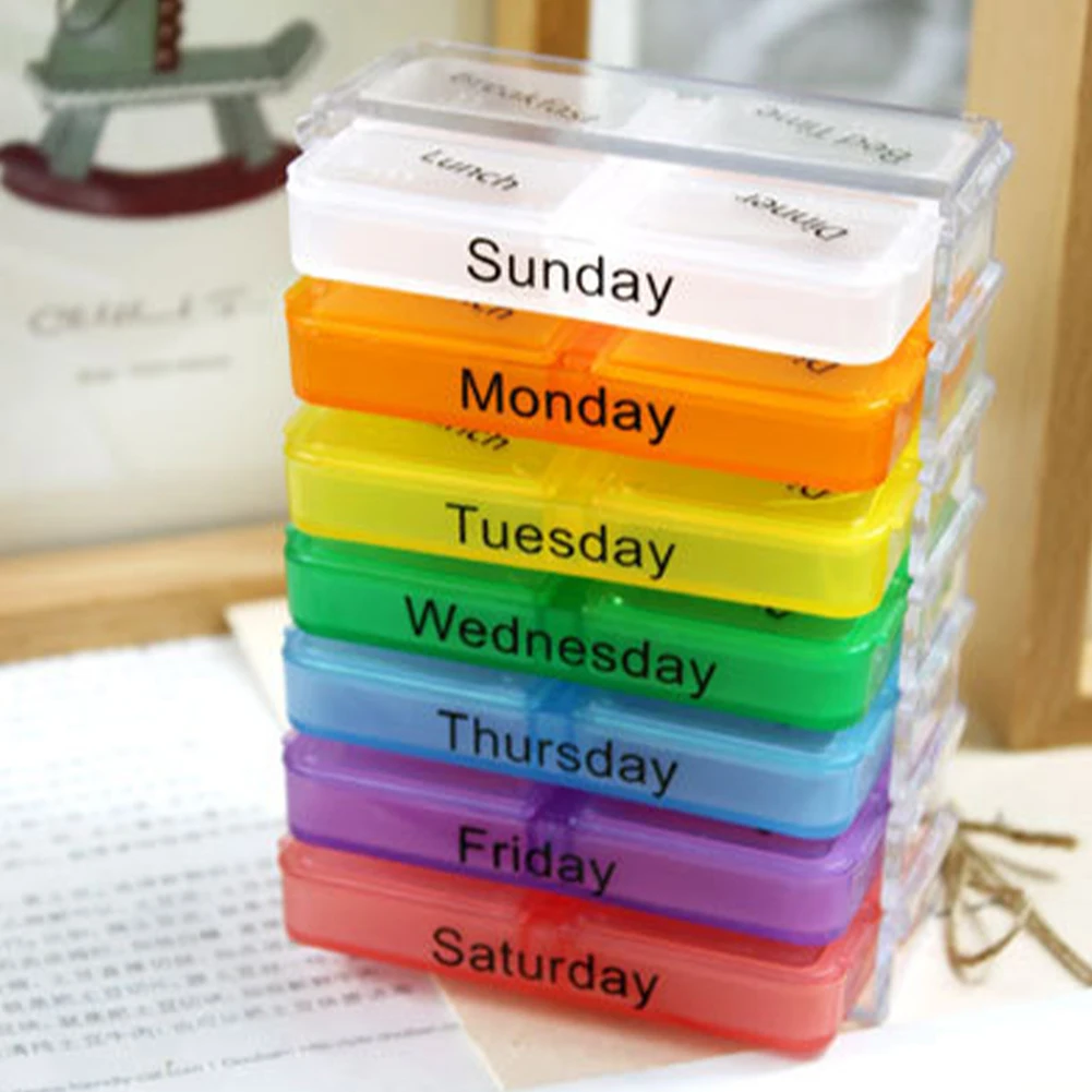 

7 Day Weekly Style Morning Night Pill Holder Storage Organizer Plastic Container Case Portable Travel Pill Box