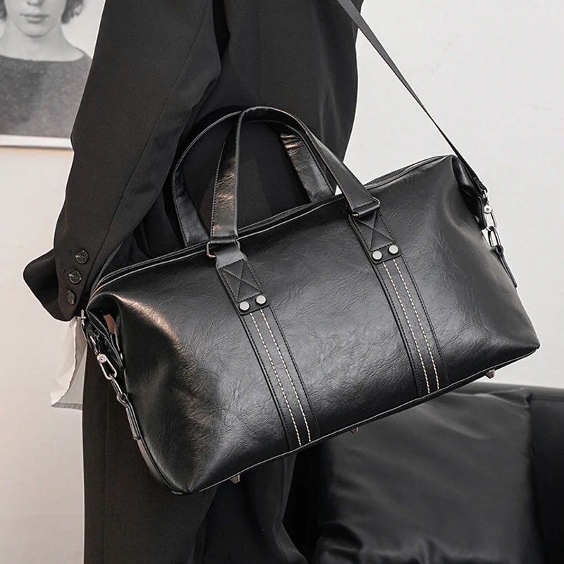 New Travel Bag Cylinder Backpack Large Capacity Full Leather One Shoulder Crossbody Bag Business Luggage Bag Men's Handbag