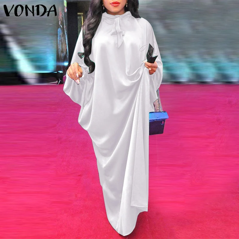 

VONDA 2021 Women Dress Elegant Casual Loose Long Sleeve Solid Kaftan Party Maxi Dresses Bohemian Party Vestidos Femme Sundress