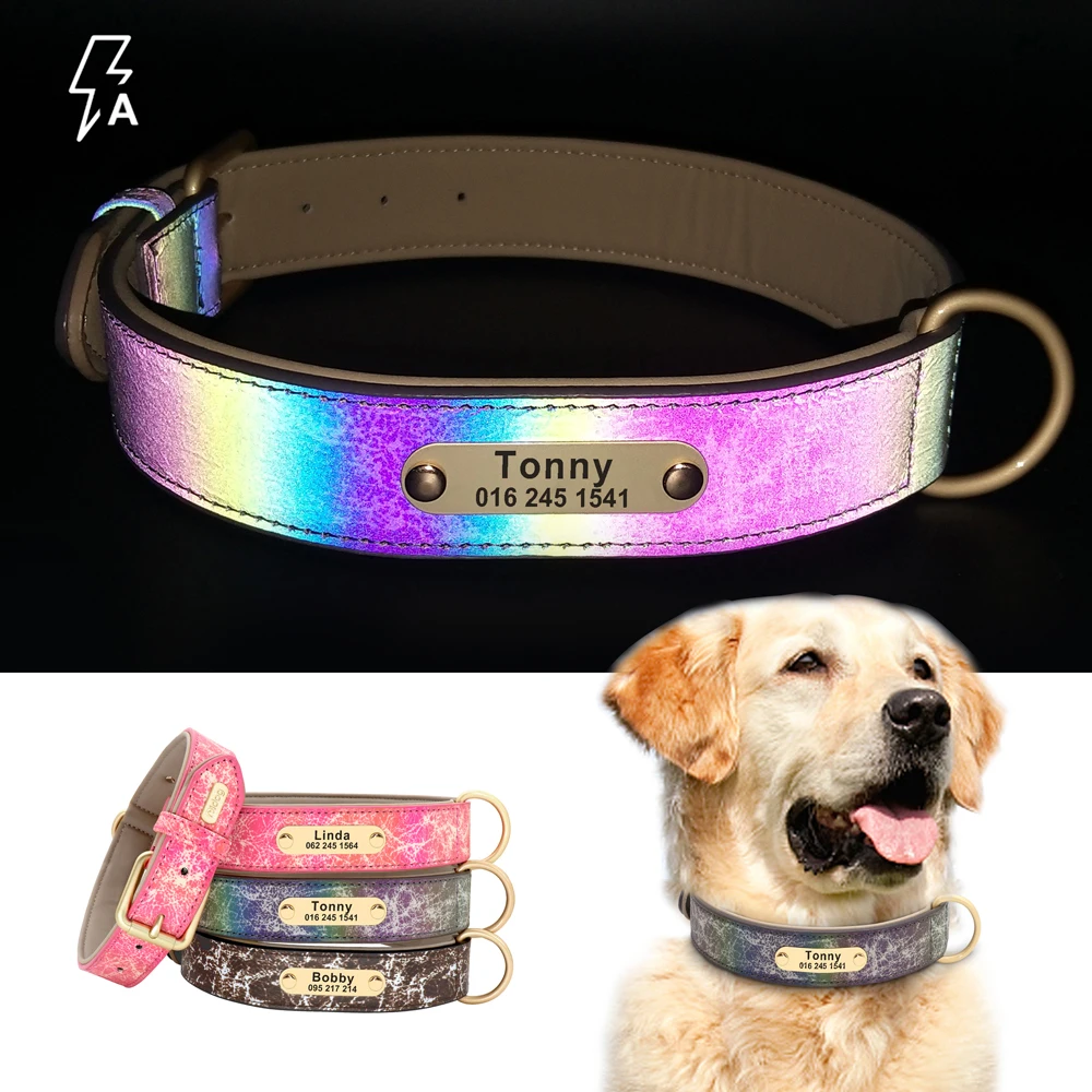 

Luminous Dog Collar Personalized Dog Collar Customized Pet Collars Engraved Pet Name ID Tag Padded Collars for French Bulldog