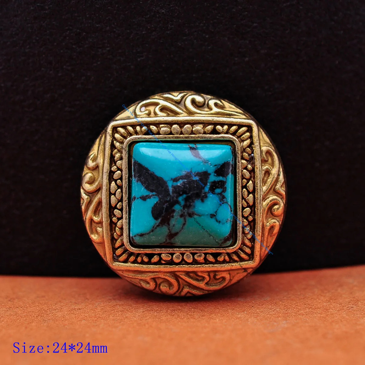 Латунное покрытие квадратный цветок гравировка бирюза пуговицы для одежды