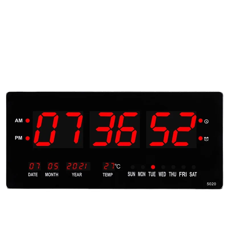 

48*22*3cm Electronic Wall Clock Alarm Hourly Chiming Calendar TEMP Aluminum Table Clocks With EU/US/UK/AU Plug Digital LED Clock