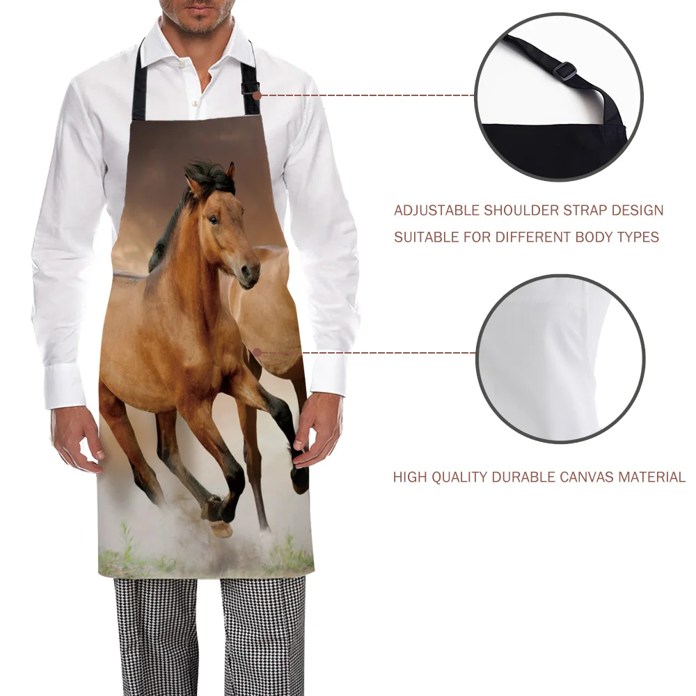 Kitchen Apron Brown Running Horse Animal Adjustable Bib Canvas Aprons For Women Cooking Baking Restaurant Kids Pinafore | Дом и сад